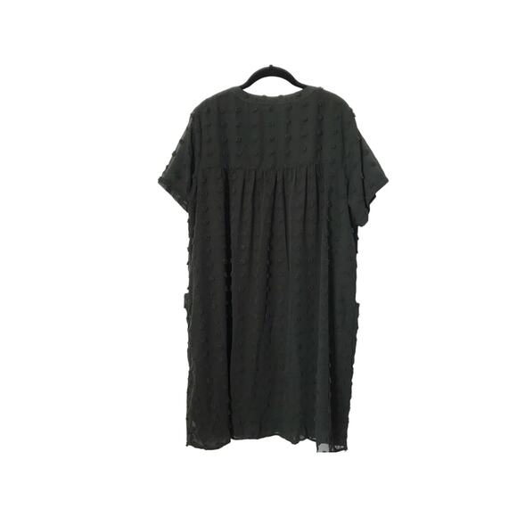 Miholl Dress Size XXL Army Green Swiss Dots Lined Short Sleeve Midi Babydoll - Picture 7 of 14